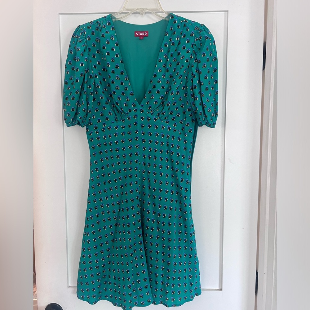 STAUD Printed Short Sleeve Mini Dress